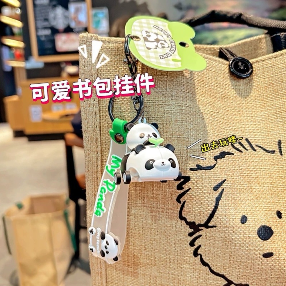 Cute Panda in a car Keychain with Green Accents - Picture 5 of 6